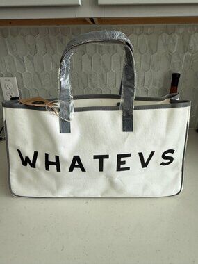 Santa Barbara Design Studio "Whatevs" Canvas Tote Bag 20" X 11" X 6" White & Gra